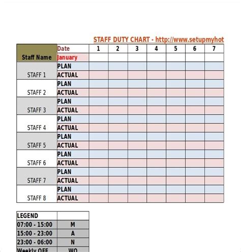 7 Day Weekly Roster Template Hq Printable Documents