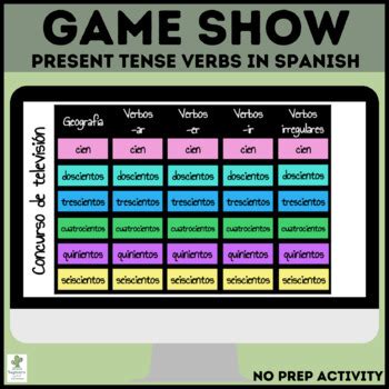 Spanish Game Show Present Tense Verbs By Saguaro Spanish Tpt