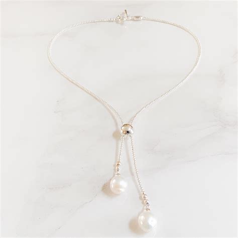 Offset Baroque Pearl Double Drop Necklace Necklaces Ginny D
