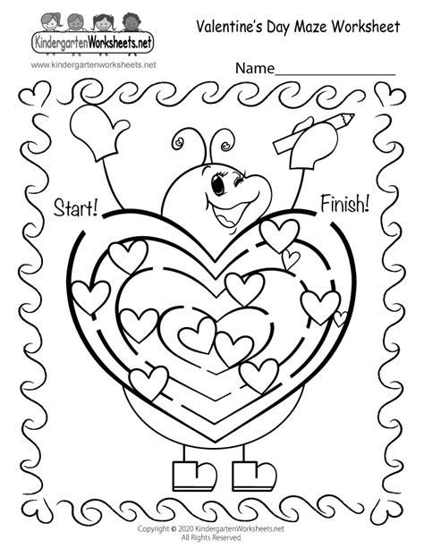 Free Kindergarten Valentines Printable Worksheets
