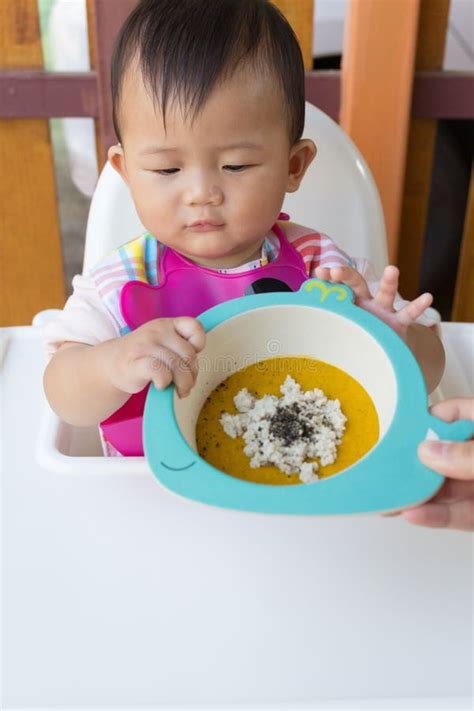 Asian Cute Baby Eating Food Stock Image Image Of Home Happy 93006957