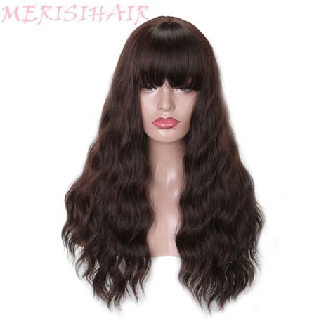 Merisi Hair Long Wavy Wigs For Black Women Synthetic Hair Brown Color