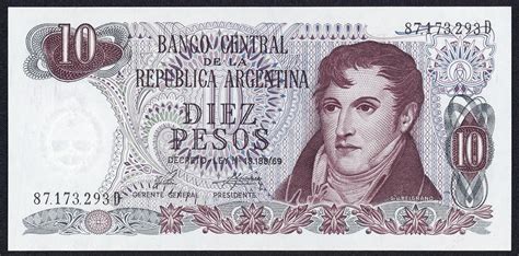 Argentina 10 Pesos Banknote 1976 General Manuel Belgrano World Banknotes And Coins Pictures Old
