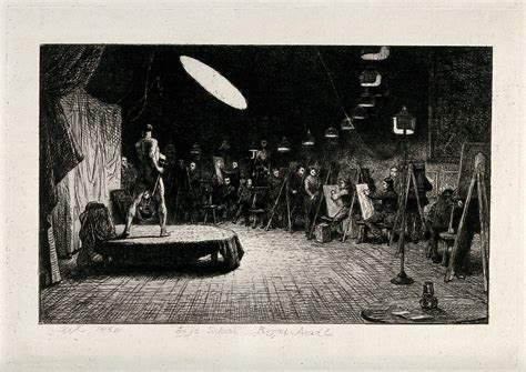 A Male Nude Model Being Drawn By The Life Class At The Royal Academy In London Etching By C W