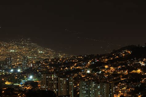 Night Cityscape And Lights In Medellin Colombia Image Free Stock