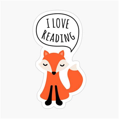 I Love Reading Sticker With Cute Cartoon Fox Happily Printed