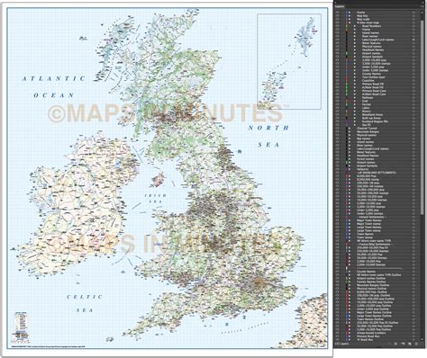 British Isles Uk Road And Rail Map Illustrator Ai Vector Format