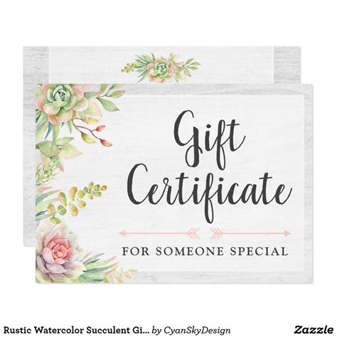 Check spelling or type a new query. Rustic Watercolor Succulent Gift Certificate Card | Zazzle ...