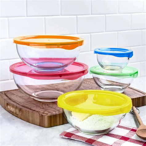 Ksp Vibe Glass Mixing Bowl With Lids Set Of 10 Multi Colour
