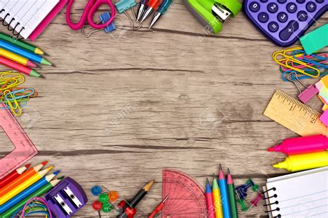 🔥 Download School Supplies Frame Against A Rustic Wooden Background
