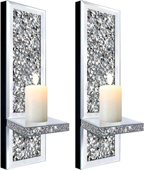 Zolapi Set Of 2 Crystal Crush Diamond Candle Sconces