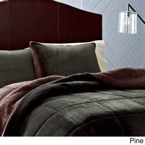 Overscaled plaid face is dramatic in black, red and white on a charcoal gray background Eddie Bauer Premium Fleece 3-Piece Reversible Comforter ...