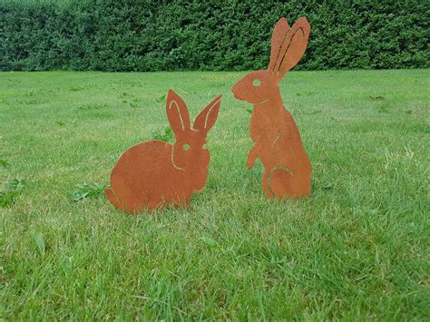Rusty Metal Rabbits Garden Ornaments Art Rabbit T Etsy