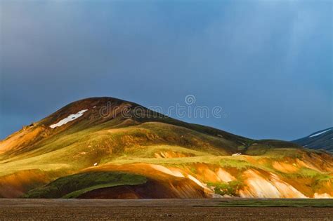 Icelandic Mountain Landscape At Sunset Colorful Volcanic Mountains In