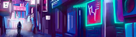 1235x338 Night In Neon City 1235x338 Resolution Wallpaper Hd Artist 4k