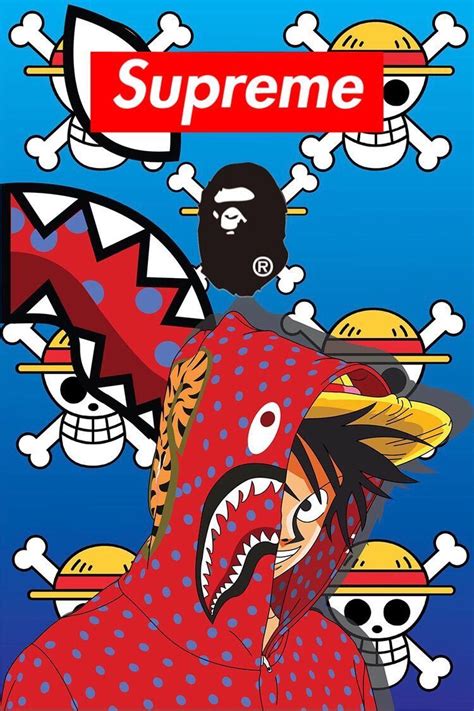 750x1125 Supreme × Ape × One Piece Piega De Un Fondo De Pantalla De