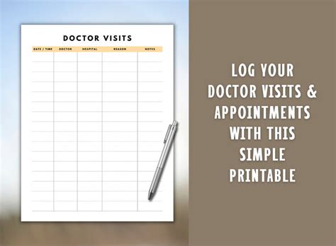 Doctors Visits Tracker Printable Doctors Appointments Log Medical Check