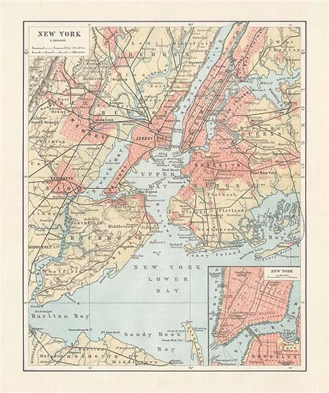 Historical Map Of New York City Usa Lithograph Available As Framed