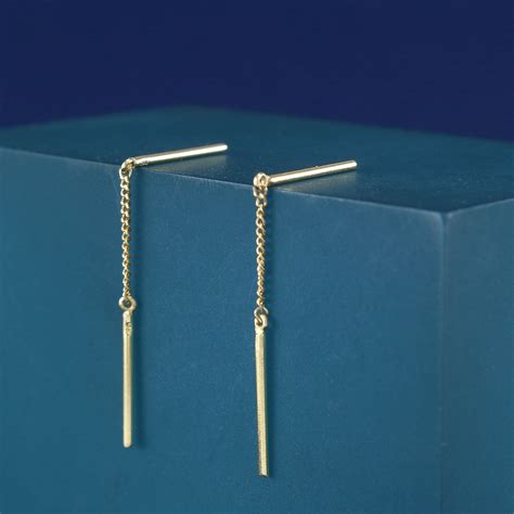 K Solid Gold Tiny Threader Earrings K Short Threader Etsy