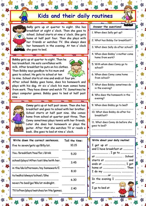 Kids And Their Daily Routines Key English Esl Worksheets For