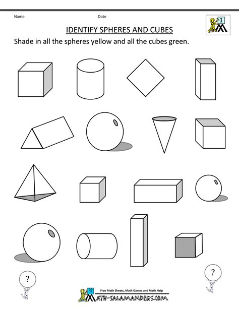 3 D Shapes Identify Spheres Cubes 1000×1294 3d Shapes Worksheets
