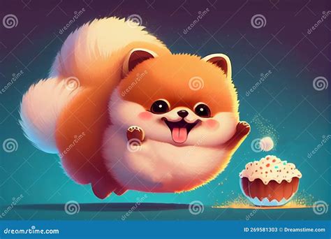 Cute Pomeranian Anime Eats Plays Runs And Smiles Stock Illustration