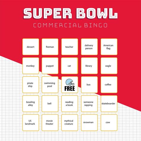 Super Bowl Commercial Bingo Super Bowl 2021 Game Football Etsy
