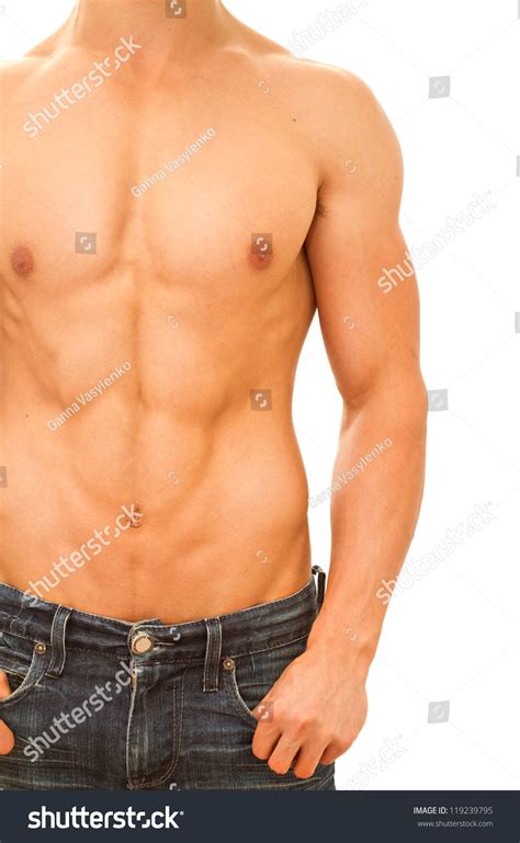 Muscular Tanned Male Naked Torso Isolated Stock Photo 119239795