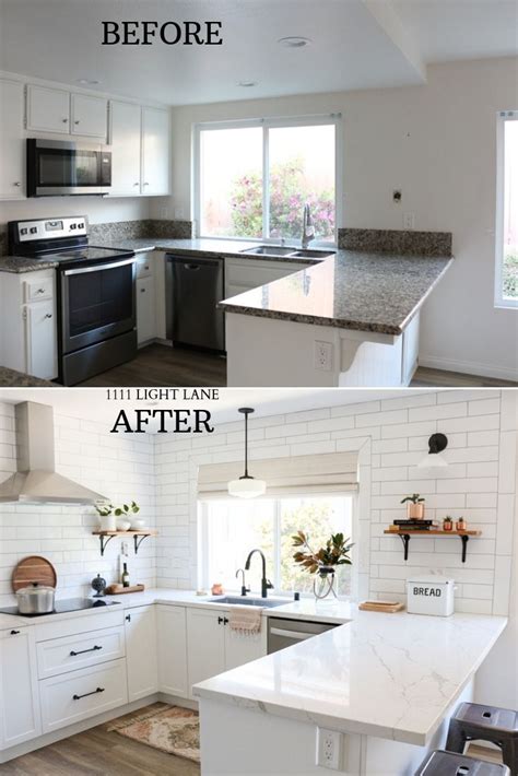 Before And After Photos Of A Kitchen Remodel With White Cabinets Black