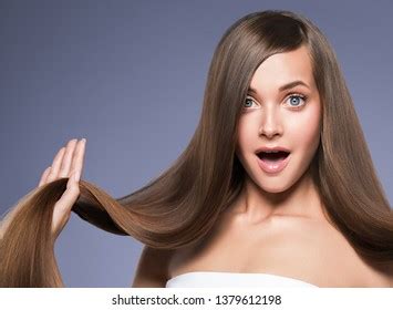 Beautiful Smooth Hair Long Brunette Hairstyle Stock Photo
