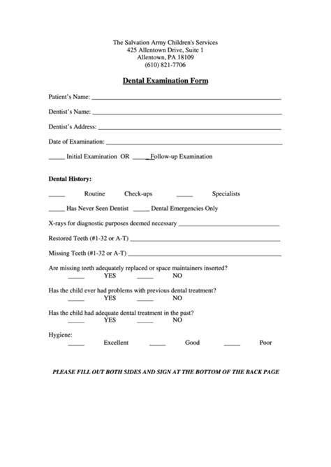 Childs Dental Examination Form Printable Pdf Download