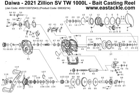 Daiwa 2021 Zillion SV TW 1000L Bait Casting Reel Schematics And