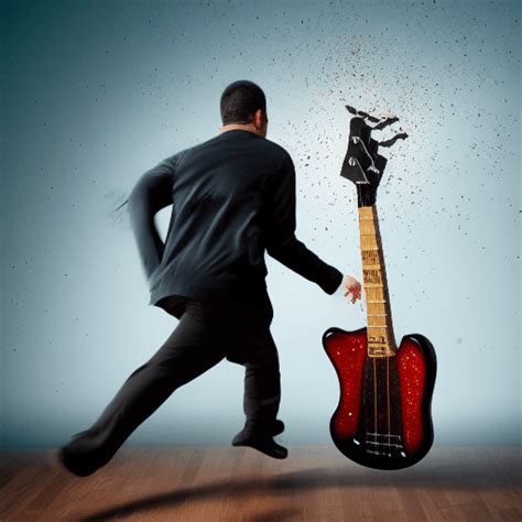 Person Running Away From Explosion With Bass Guitar · Creative Fabrica