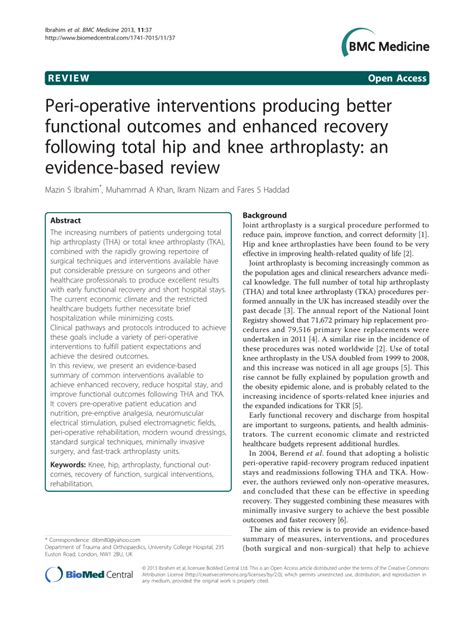 Pdf Peri Operative Interventions Producing Better Functional Outcomes