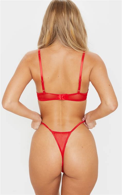 Red Cut Out Lace Thong Lingerie Prettylittlething Ca