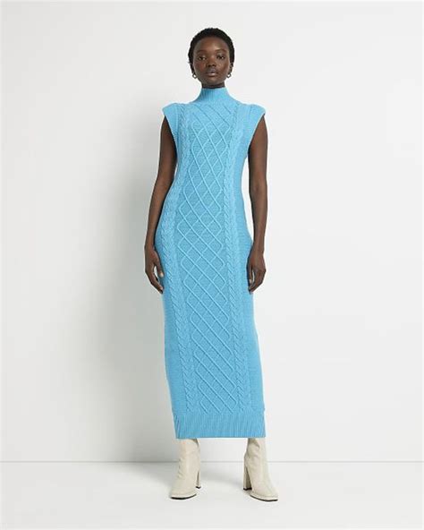 River Island Blue Knit Cable Maxi Dress Lyst Canada