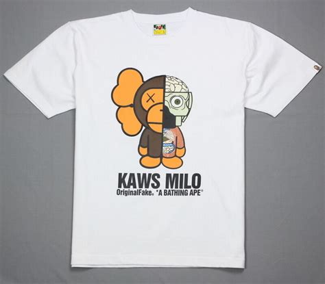 Bape runs notoriously small, so this fits between a men's medium and large, i'd say. New Bape T-Shirt A Bathing Ape Tee Baby Milo X Kaws Brown ...