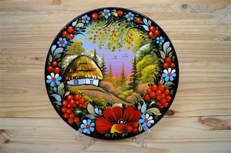 Ukraine Wooden Plate Painted Floral Plate Wall Picture Etsy