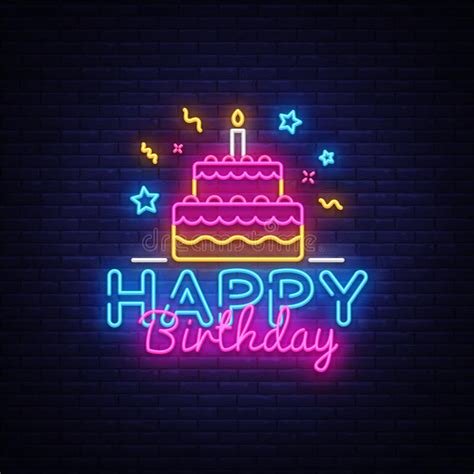 Happy Birthday Neon Sign Vector Happy Birthday Design Template Neon