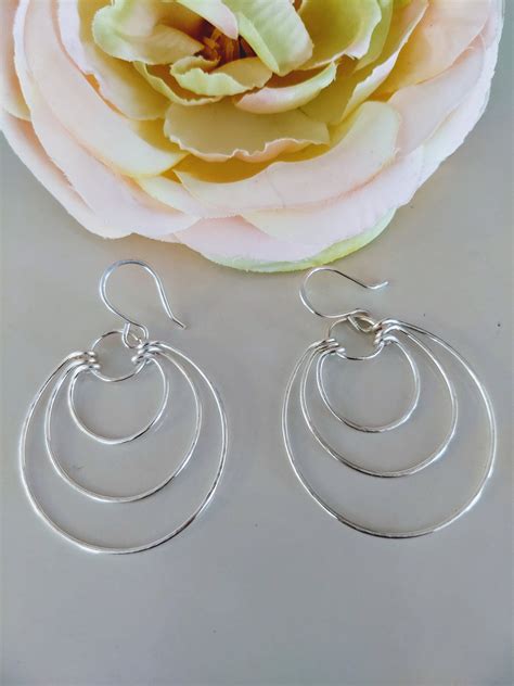 Silver Plated Hoop Artisan Earrings Handmade Jewelry Unique Jewelry