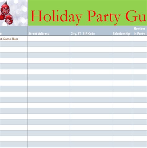 holiday party guest list  excel templates