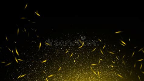 Yellow Particles Effect Dust Debris Isolated On Black Background