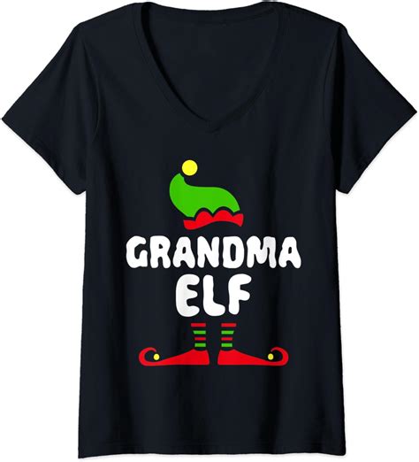 Womens Grandma Elf T Shirt Matching Christmas Costume Shirt V Neck T Shirt