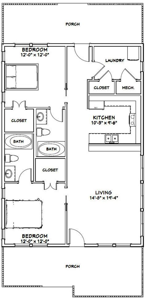 28x40 House 2 Bedroom 2 Bath 1120 Sq Ft Pdf Floor Etsy 2 Bedroom