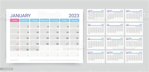 2023 Calendar Planner Template Vector Illustration Monthly Grid Of