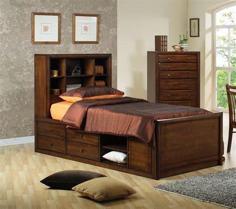 Coaster Queen Size Bookcase Chest Bed In Brown Finish Bed Western