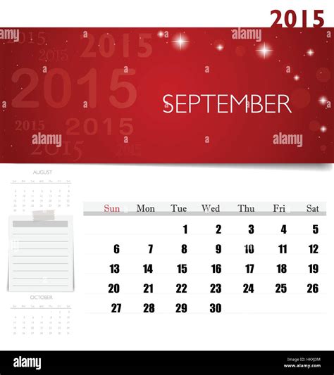 2015 Calendar Monthly Calendar Template For September Vector