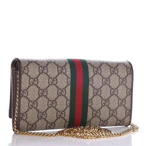Gucci Gg Supreme Monogram Web Ophidia Wallet On Chain Brown 337438