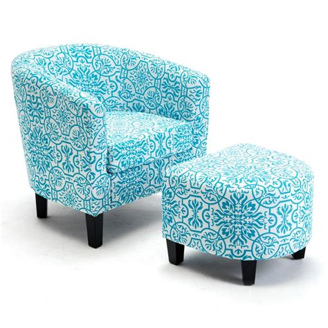 Belleze Modern Upholstered Barrel Accent Chair With Ottoman Footrest
