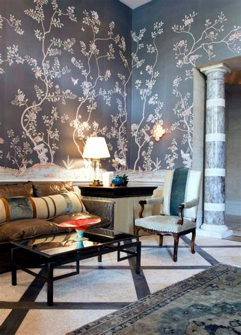 Hand Painted Chinese Silk Wallpaper With Chinoiserie